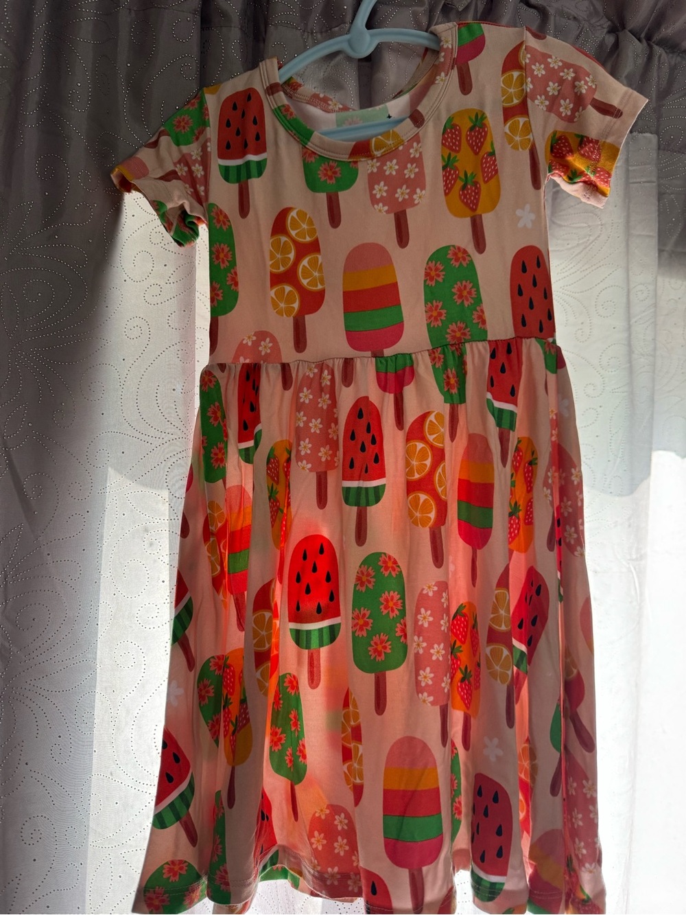 Girls' Pink Popsicle Print Casual Dress